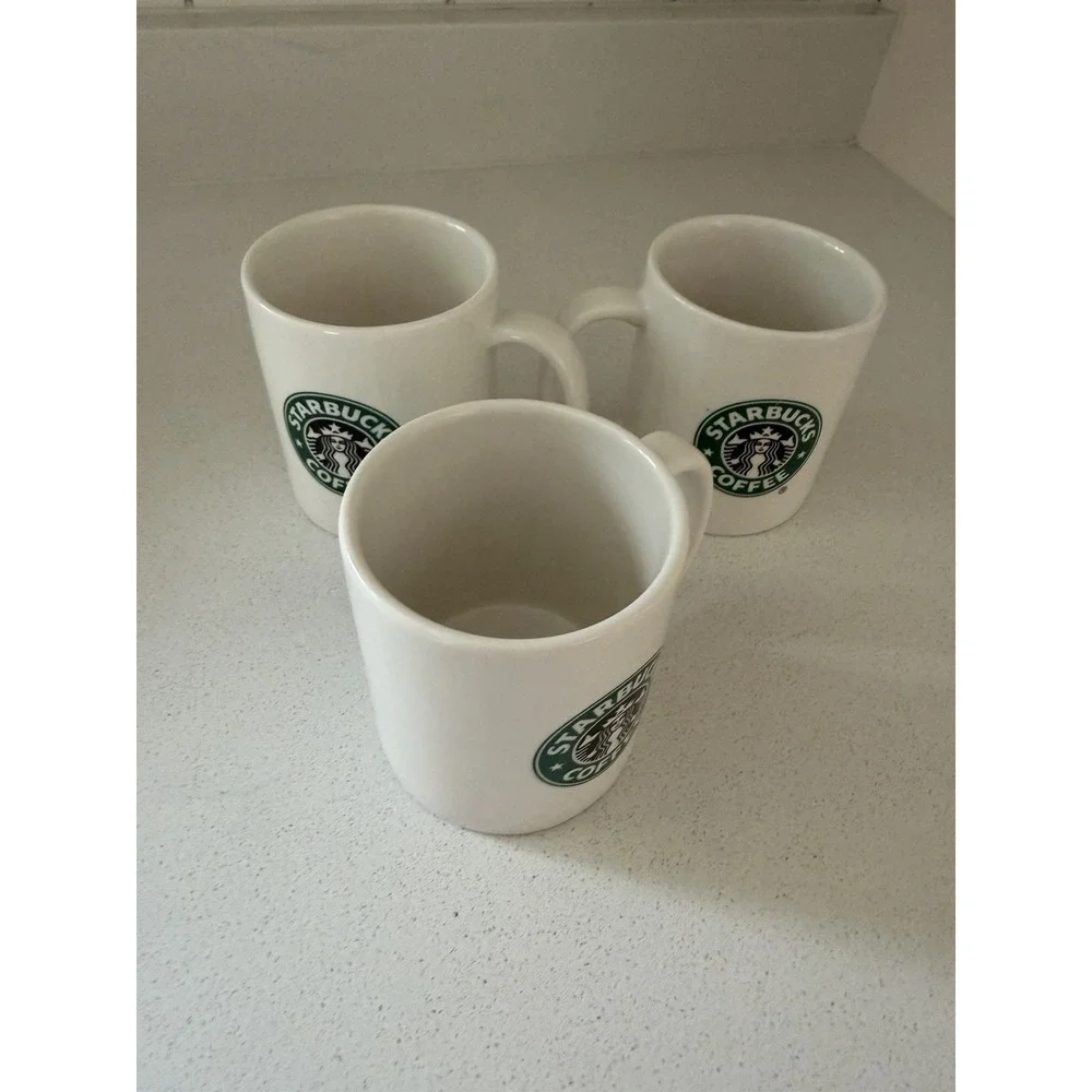 2004 Starbucks Coffee Mug Mermaid Green White Black Logo Coffee 10oz - Set Of 3